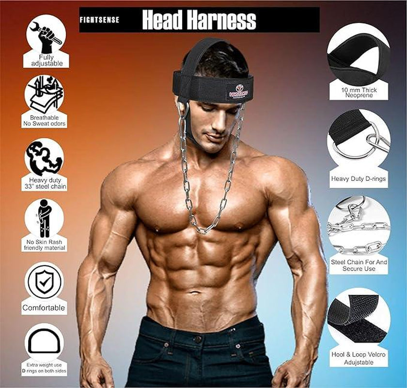 Neck Harness for Training Padded & Adjustable Strap with Steel Chain. Ultra Durable Neck Exerciser for Boxing and Home Gym