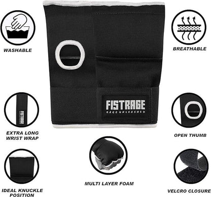 FISTRAGE Boxing Hand Wraps Inner Gloves for MMA & Kickboxing - Elasticated Padded Cotton Bandage, Long Lasting Velcro Closure, Supportive Fit