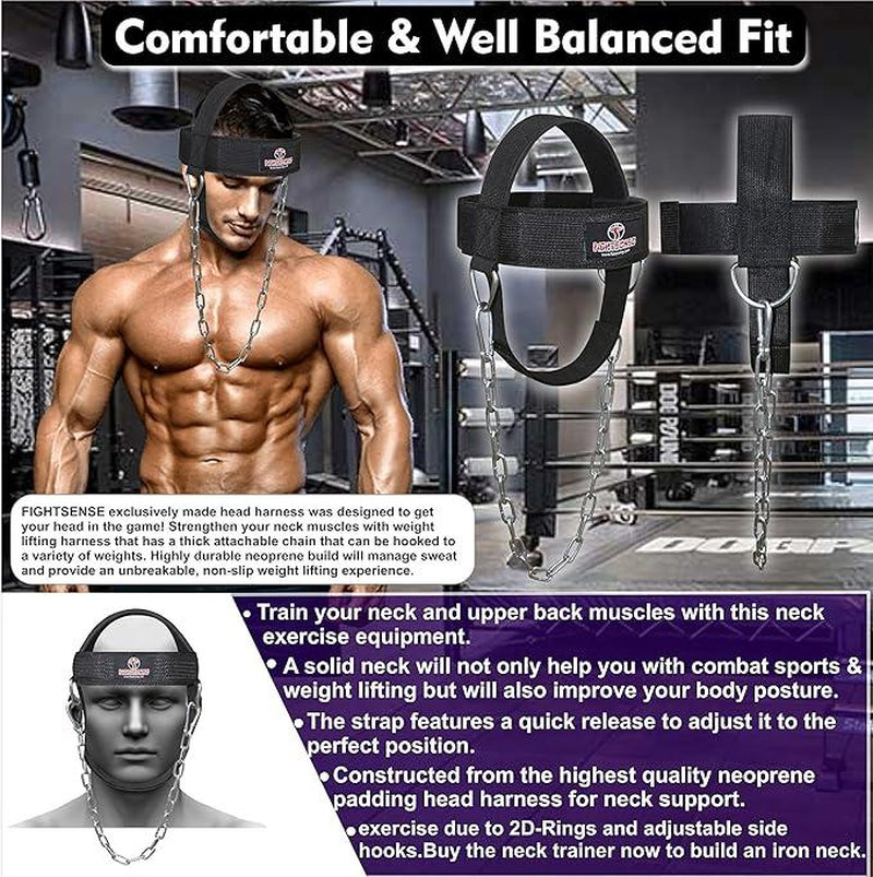 Neck Harness for Training Padded & Adjustable Strap with Steel Chain. Ultra Durable Neck Exerciser for Boxing and Home Gym
