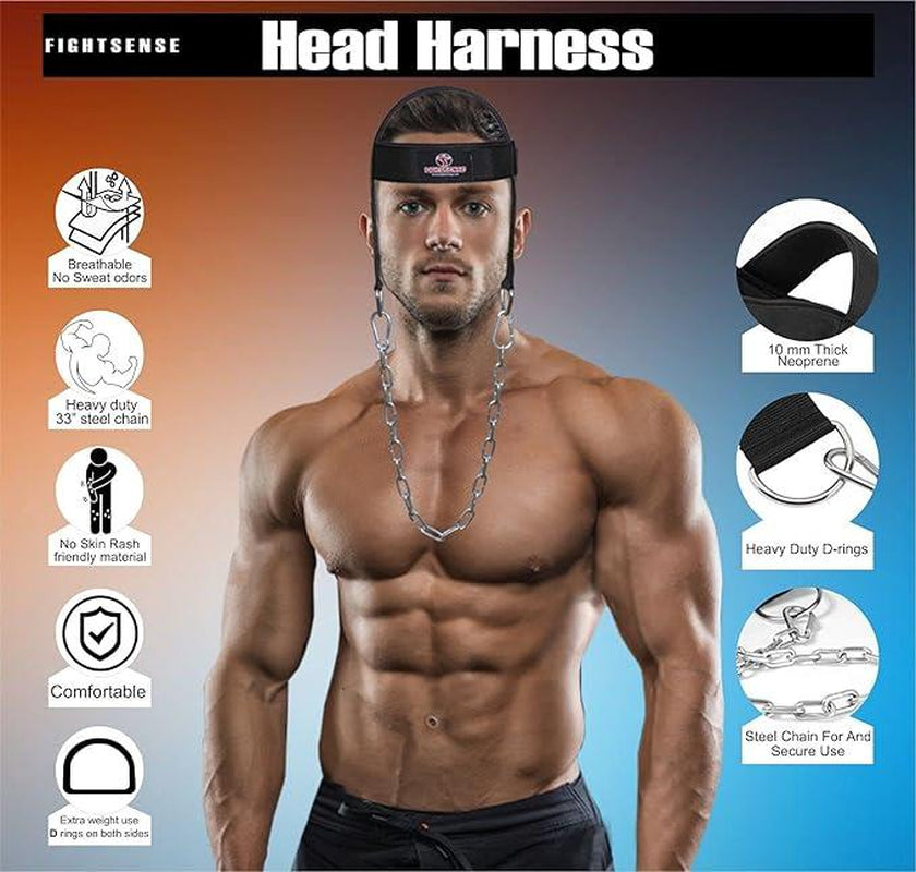 Neck Harness for Training Padded & Adjustable Strap with Steel Chain. Ultra Durable Neck Exerciser for Boxing and Home Gym